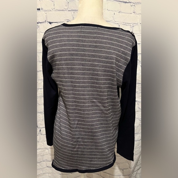 CAROL ROSE Womens Striped Asymmetrical  Long Sleeve Top Blouse Top Medium - Picture 4 of 7